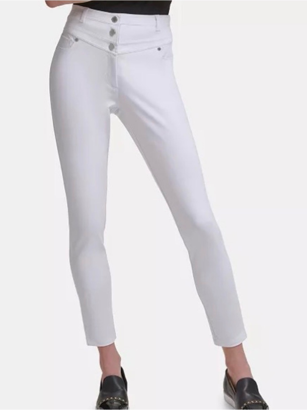 KARL LAGERFELD PARIS HIGH-WAIST SKINNY ANKLE PANT WHITE WOMEN BUTTON FLY SIZE 14